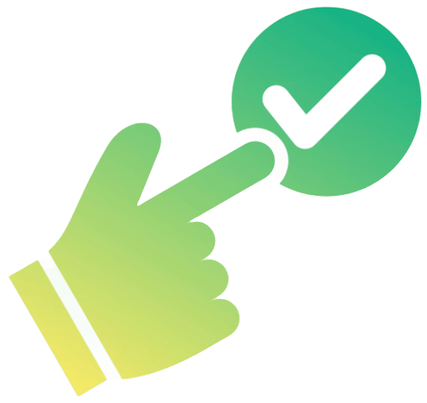 A hand pointing at a verified checkmark